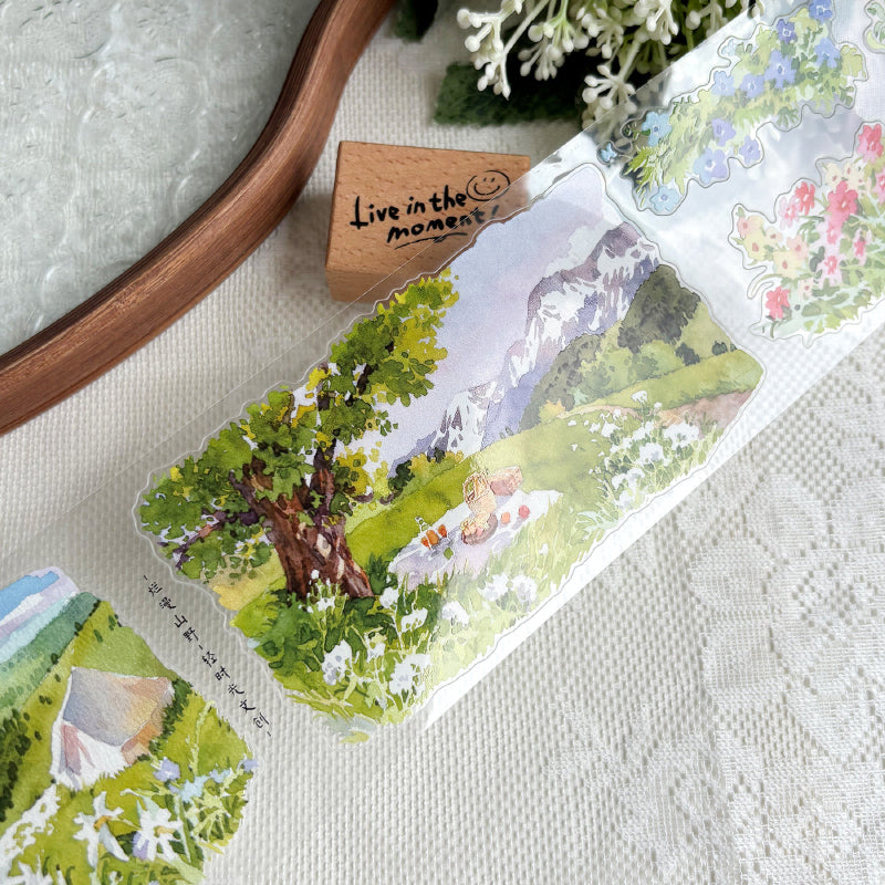 Whole Roll 7cm*5m Blossoming Wildlands Die Cutting Washi/PET Tape