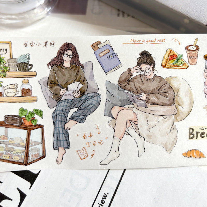 Whole Roll 7.5cm*5m Coffee Lover Die Cutting Washi/PET/Fog PET Tape for journaling, scrapbooking and collage
