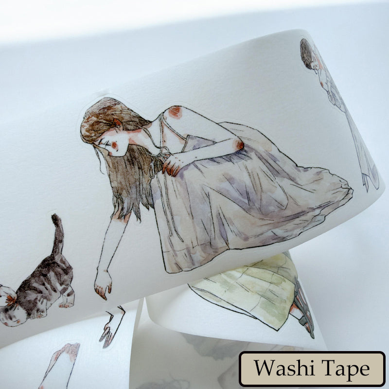 Whole Roll 5.5cm*5m Girls Thoughts Die Cutting Washi/PET/Fog PET Tape