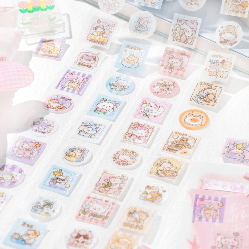 Heal Soft Cat Series Die Cutting Flash PET Tape featuring cat designs for journaling, scrapbooking and collage