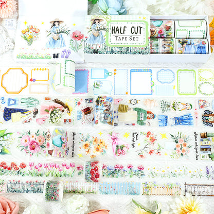 Box garden handmade Die Cutting Washi/Fog PET Tape Set featuring garden designs for journaling, scrapbooking and collage