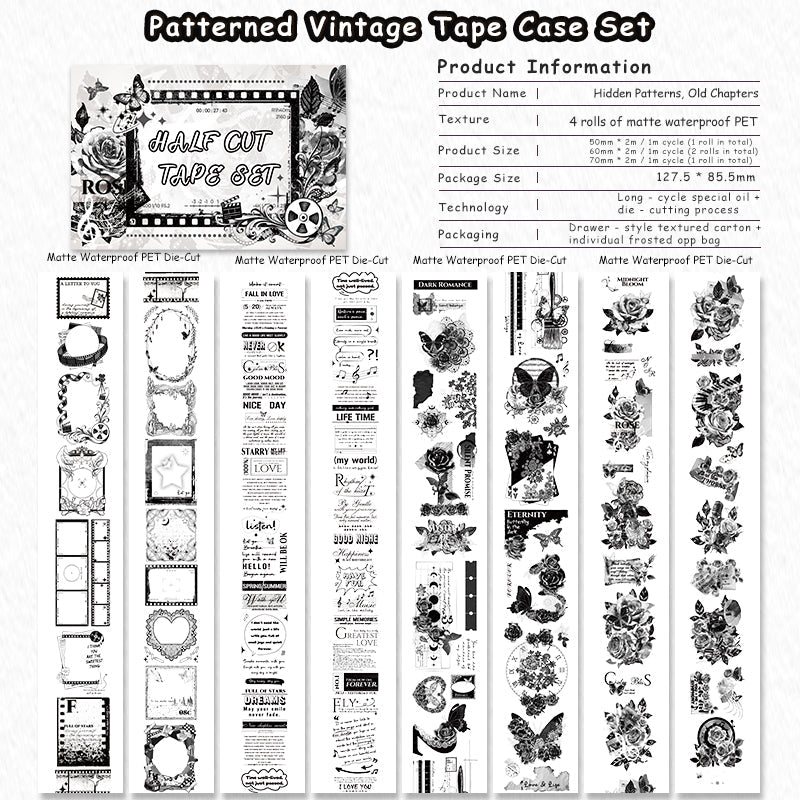 Patterned Vintage Tape Set featuring vintage designs for journaling, scrapbooking and collage