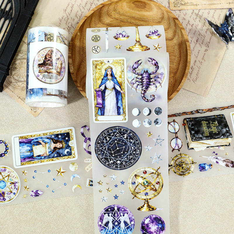 Moon Phase Chart Fog PET Tape featuring moon designs for journaling, scrapbooking and collage