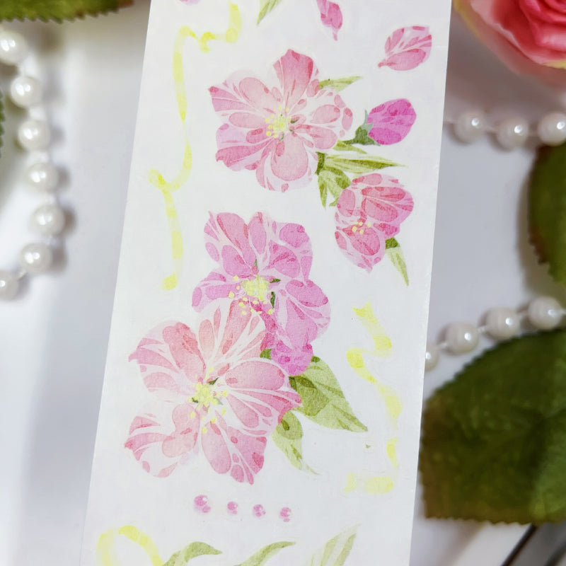 Whole Roll 5cm*5m Pine Ccented flower Washi/Self-adhesive/Shell Light PET Tape featuring flower, and light designs for journaling, scrapbooking and collage