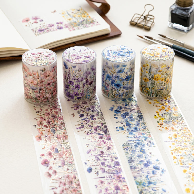 Words In The Flowers Series PET Tape featuring flower designs for journaling, scrapbooking and collage
