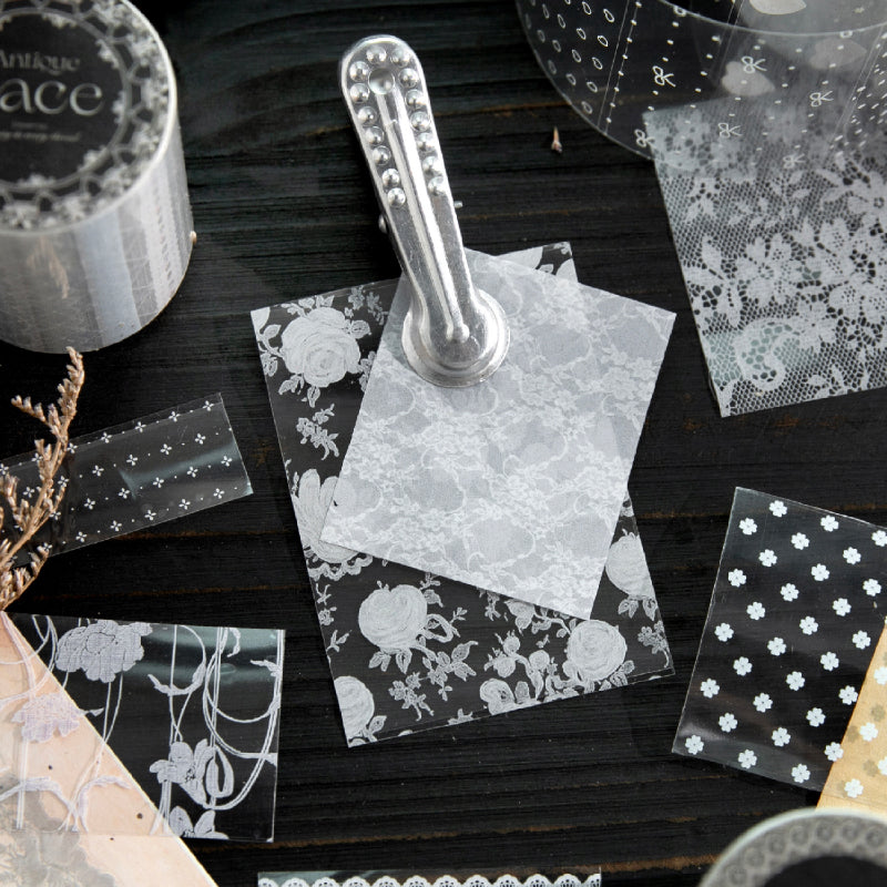 Lace Old Color Series PET Tape featuring old, lace, and color designs for journaling, scrapbooking and collage