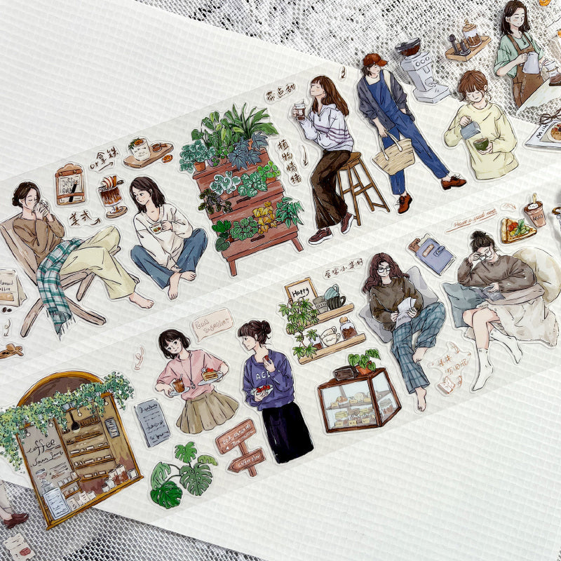 Whole Roll 7.5cm*5m Coffee Lover Die Cutting Washi/PET/Fog PET Tape for journaling, scrapbooking and collage