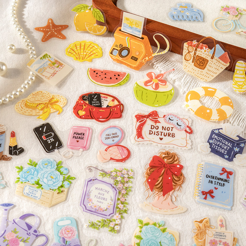 Relaxing Vacation Series Sticker featuring cat designs for journaling, scrapbooking and collage