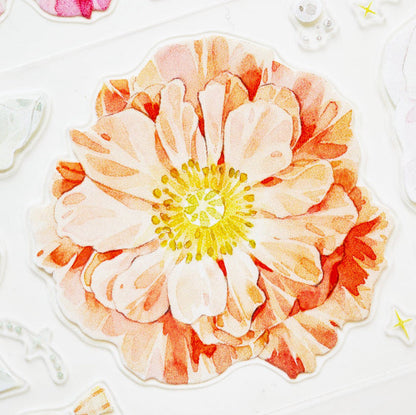4.5cm*100cm Soft silk flowers Die Cutting Washi/PET Tape featuring flower designs for journaling, scrapbooking and collage
