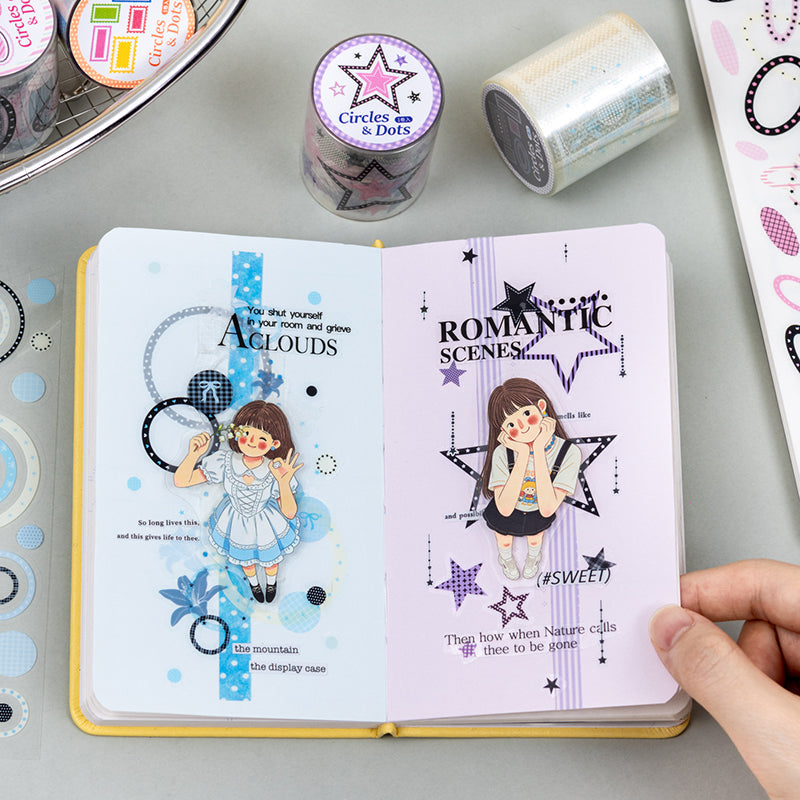 Circles And Dots Series Die Cutting PET Tape featuring dot designs for journaling, scrapbooking and collage