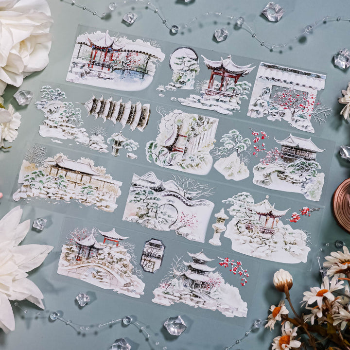 6cm*100cm Snow City PET Tape featuring snow designs for journaling, scrapbooking and collage