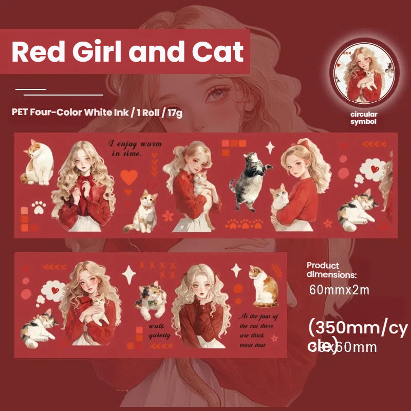Girl And Cat Series Die Cutting PET Tape