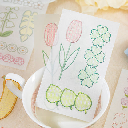 Embroidered Color Market Series Sticker Book featuring red, book, and color designs for journaling, scrapbooking and collage