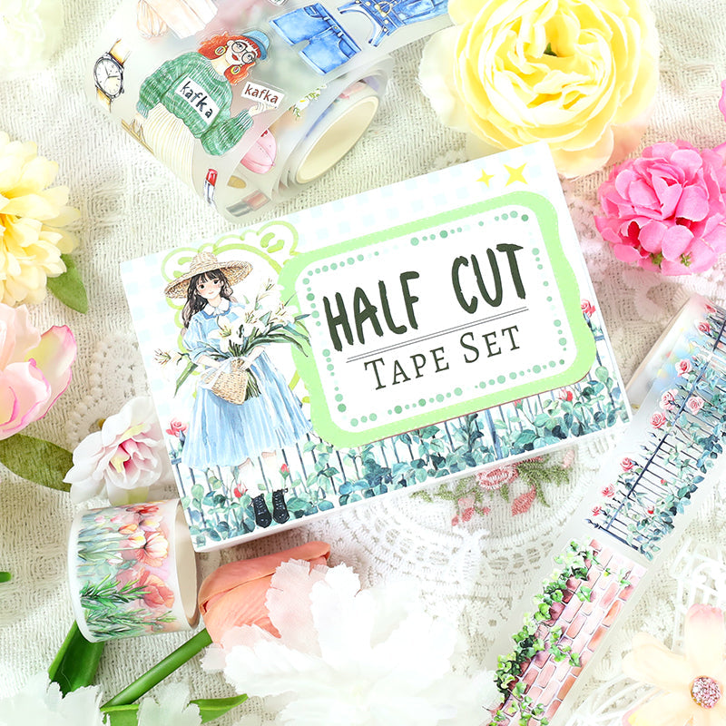 Box garden handmade Die Cutting Washi/Fog PET Tape Set featuring garden designs for journaling, scrapbooking and collage