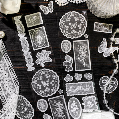 White Tea Blossom Dream Series Die Cutting Flash Sand PET Tape featuring dream, tea, and white designs for journaling, scrapbooking and collage