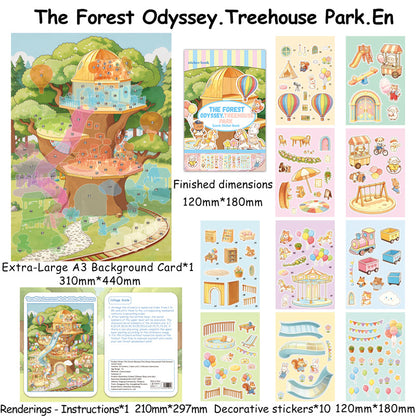 Treehouse Park 3D Sticker featuring house, and tree designs for journaling, scrapbooking and collage