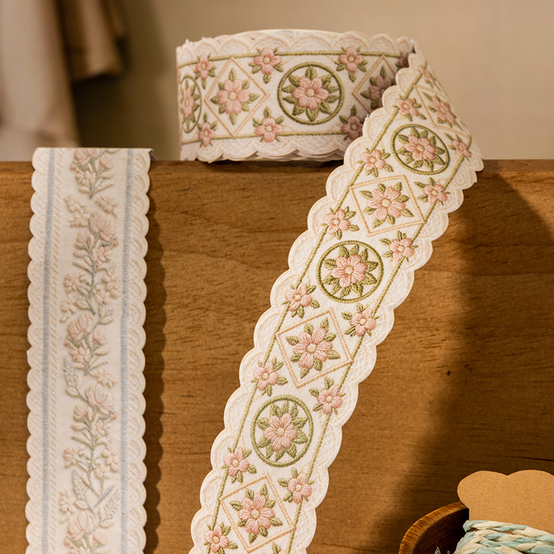 Embroidered Edge Series Kraft Paper Tape featuring red designs for journaling, scrapbooking and collage