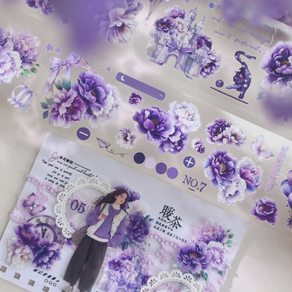 6cm*100cm Purple Time Flower Performance Die Cutting PET Tape featuring flower designs for journaling, scrapbooking and collage