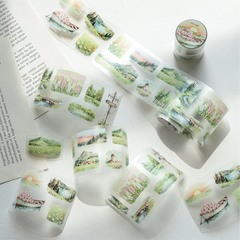 Green Vision Collection Series Die Cutting Fog PET Tape featuring green designs for journaling, scrapbooking and collage