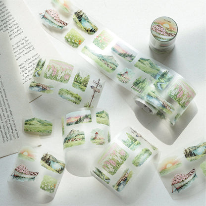 Green Vision Collection Series Die Cutting Fog PET Tape featuring green designs for journaling, scrapbooking and collage