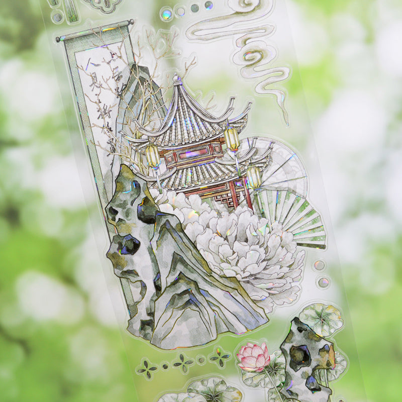 6.5cm*100cm South Greenery Die Cutting Shell Light PET Tape featuring green, and light designs for journaling, scrapbooking and collage