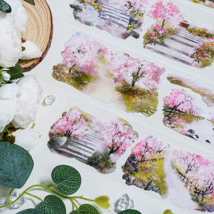 7cm*100cm Cherry Blossom Tree PET Tape featuring tree, and cherry designs for journaling, scrapbooking and collage