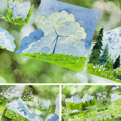 7cm*100cm Cloudside Ranch Shell Light PET Tape featuring cloud, and light designs for journaling, scrapbooking and collage