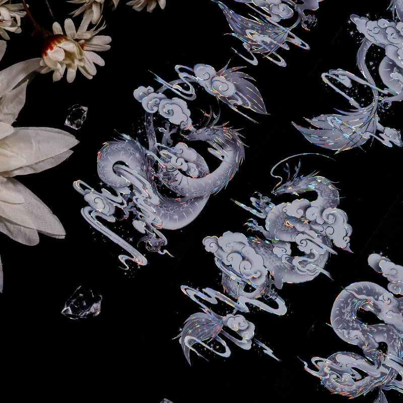 7cm*70cm Dragon Roar Shell Silver PET Tape featuring silver designs for journaling, scrapbooking and collage