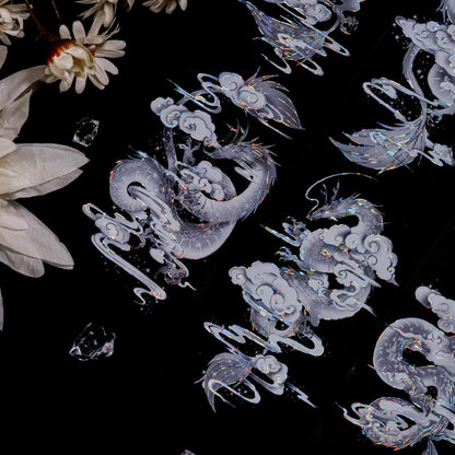 7cm*70cm Dragon Roar Shell Silver PET Tape featuring silver designs for journaling, scrapbooking and collage