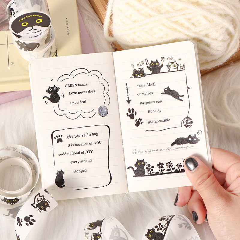 Cute Cat Series Washi Tape featuring cat designs for journaling, scrapbooking and collage