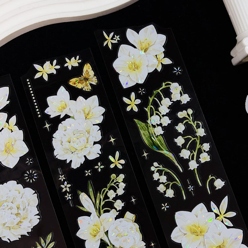 Whole Roll 6cm*5m Peony Orchid Shell Light PET Tape featuring light designs for journaling, scrapbooking and collage
