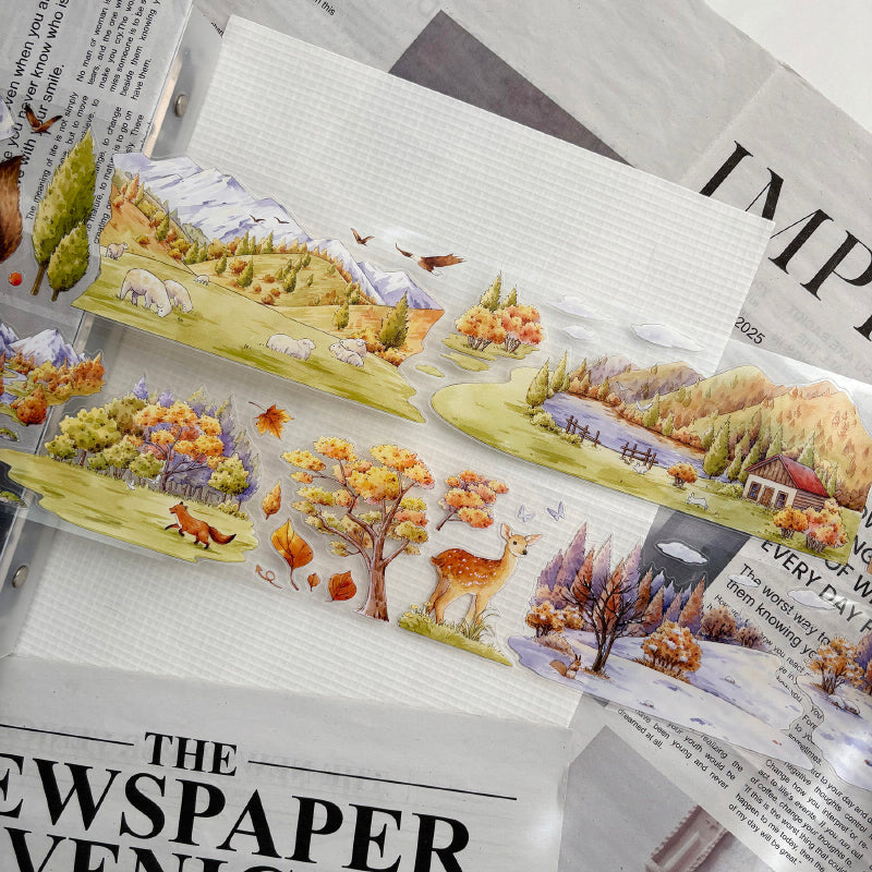 Whole Roll 6.5cm*5m In the forest area Die Cutting Washi/PET/Fog PET Tape featuring forest designs for journaling, scrapbooking and collage
