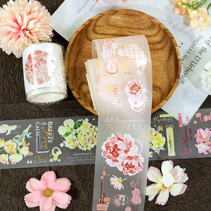 Water Floral Dyeing Fog PET Tape featuring floral designs for journaling, scrapbooking and collage