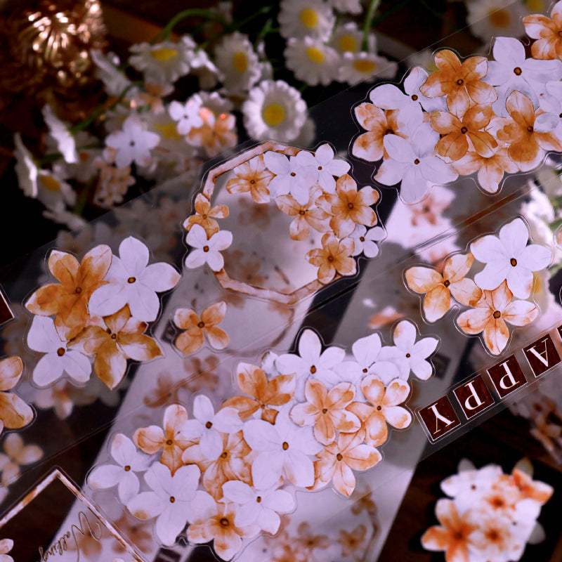 Whole Roll 5cm*5m Autumn Chrysanthemum Flower Die Cutting Washi/PET/Shell Silver PET Tape featuring autumn, silver, and flower designs for journaling, scrapbooking and collage