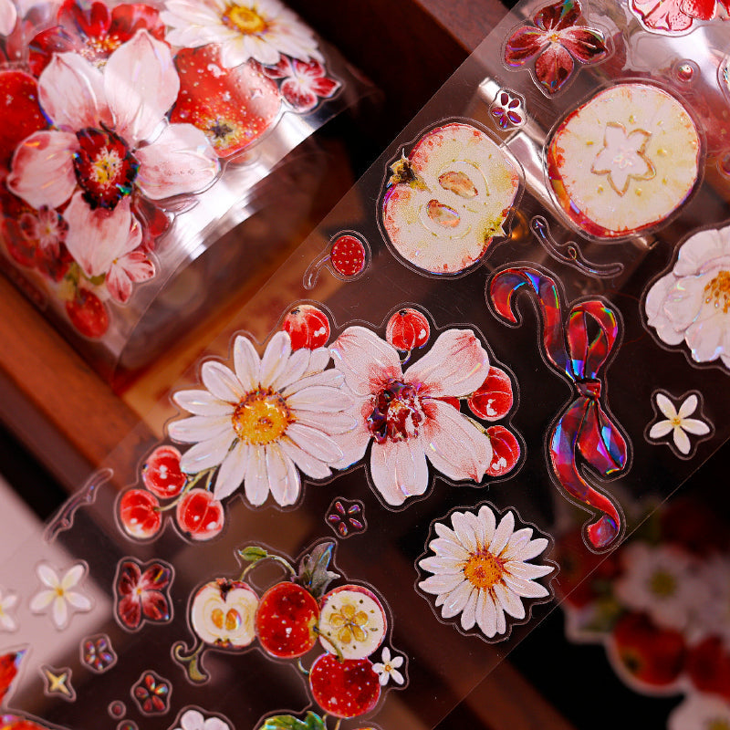 6cm*150cm Red Fruit Fragrant Flavor Die Cutting Washi/PET/Shell Light PET Tape featuring red, fruit, and light designs for journaling, scrapbooking and collage