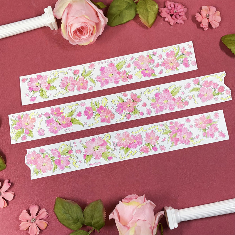 Whole Roll 5cm*5m Pine Ccented flower Washi/Self-adhesive/Shell Light PET Tape featuring flower, and light designs for journaling, scrapbooking and collage