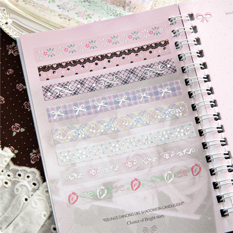 Cocoa Rose House Series Die Cutting Silver Stamping PET Tape featuring rose, silver, and house designs for journaling, scrapbooking and collage