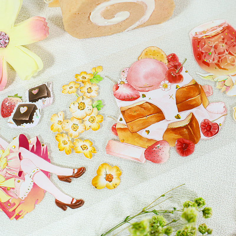 Strawberry ice cream pudding Die Cutting Washi/Shell Gold PET Tape featuring old, gold, and cream designs for journaling, scrapbooking and collage
