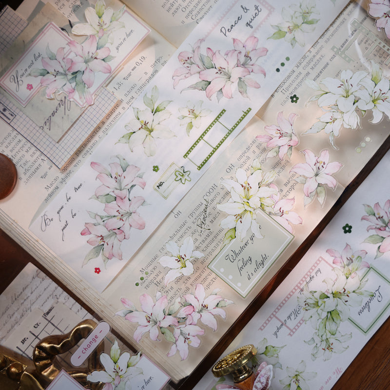 6cm*150cm Light Color Lily Die Cutting Washi/PET/Shell Light PET Tape