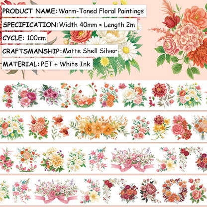Warm Toned Floral Painting Shell Silver Fog PET Tape