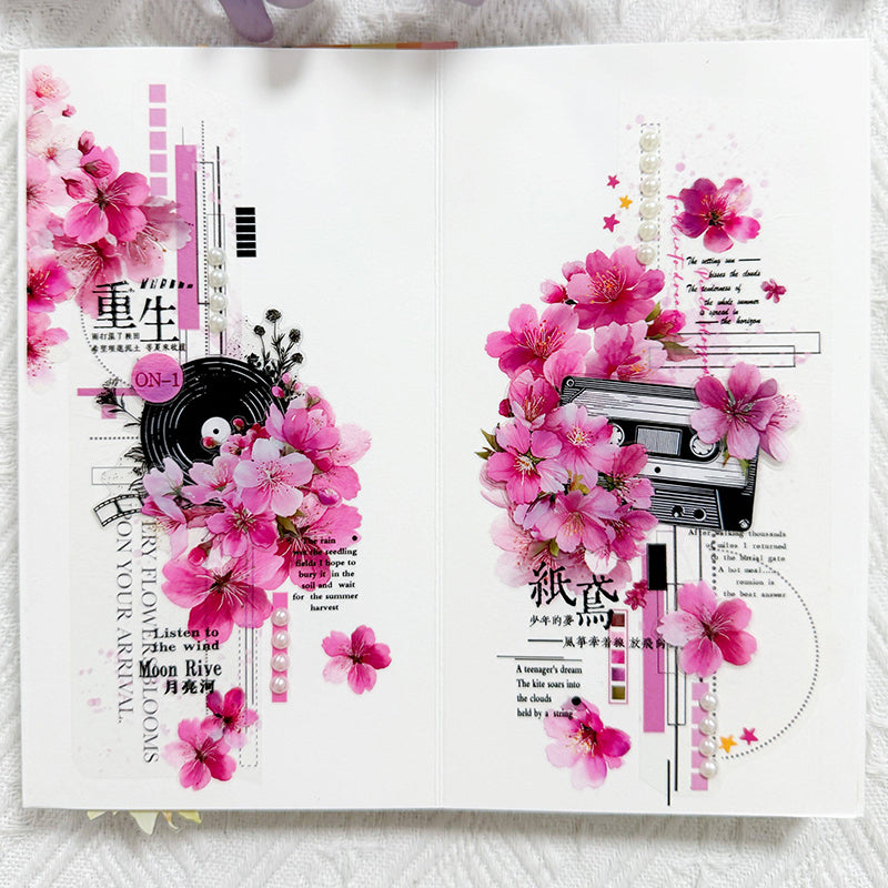 5.5cm*60cm Spring Season Die Cutting PET Tape featuring spring, and sea designs for journaling, scrapbooking and collage