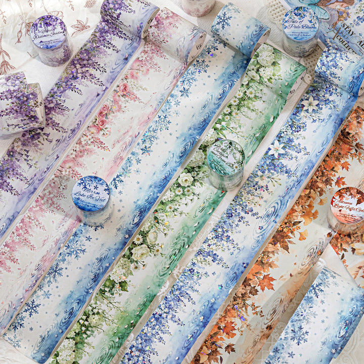 Floating flowers series Ice Crystal Washi Tape featuring flower, and crystal designs for journaling, scrapbooking and collage