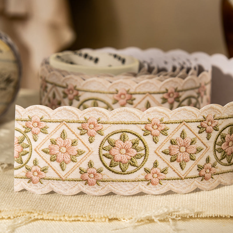 Embroidered Edge Series Kraft Paper Tape featuring red designs for journaling, scrapbooking and collage