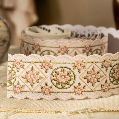 Embroidered Edge Series Kraft Paper Tape featuring red designs for journaling, scrapbooking and collage