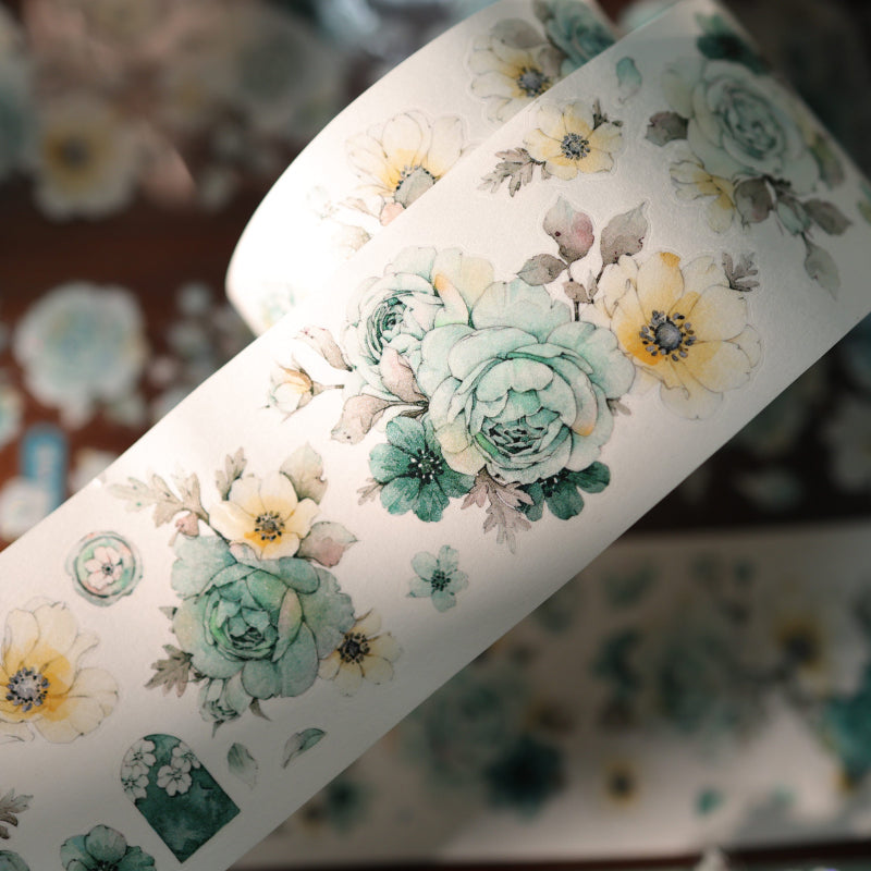 Blue Purple Flower Die-Cutting Washi Tape - Whole Roll 5.5cm×5m