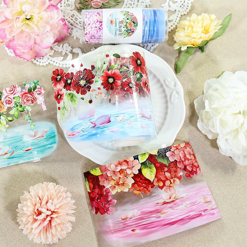 Summer Flower Sea Crystal PET Tape featuring summer, flower, and sea designs for journaling, scrapbooking and collage
