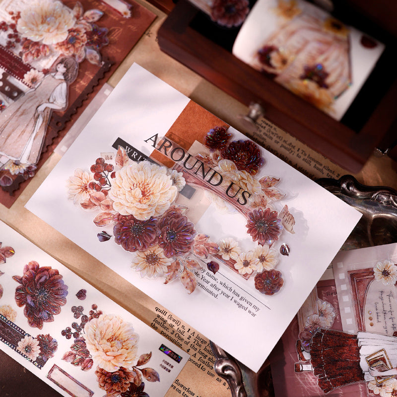 5.5cm*125cm Peony Flower Narrative Die Cutting Washi/PET/Shell Light Washi/PET Tape