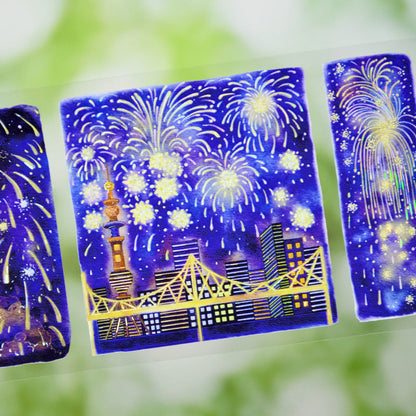 7.5cm*100cm Night of Fireworks Shell Light PET Tape featuring light designs for journaling, scrapbooking and collage
