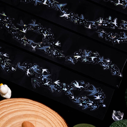 4cm*100cm Returning Birds Die Cutting Shell Silver PET Tape featuring silver, and bird designs for journaling, scrapbooking and collage
