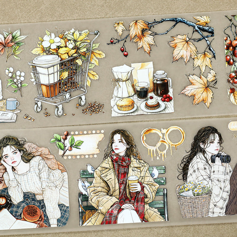 Warm Autumn Diary Die Cutting Fog PET Tape featuring autumn designs for journaling, scrapbooking and collage
